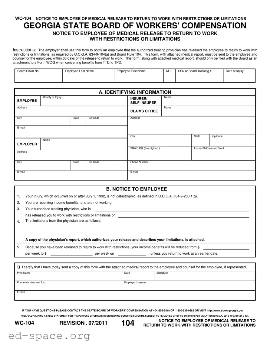 Blank Georgia Wc 104 PDF Form