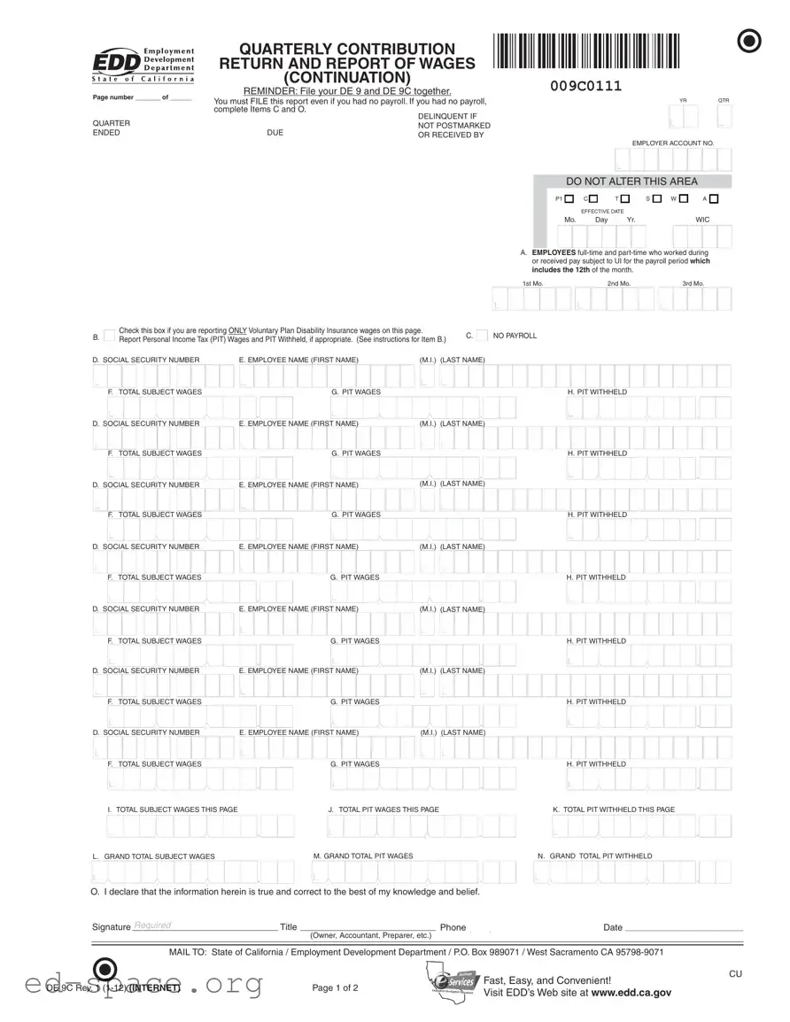 Blank De 9C PDF Form
