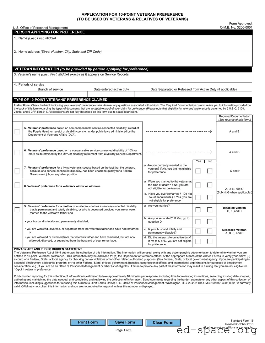 Blank OPM Standard form 15 PDF Form