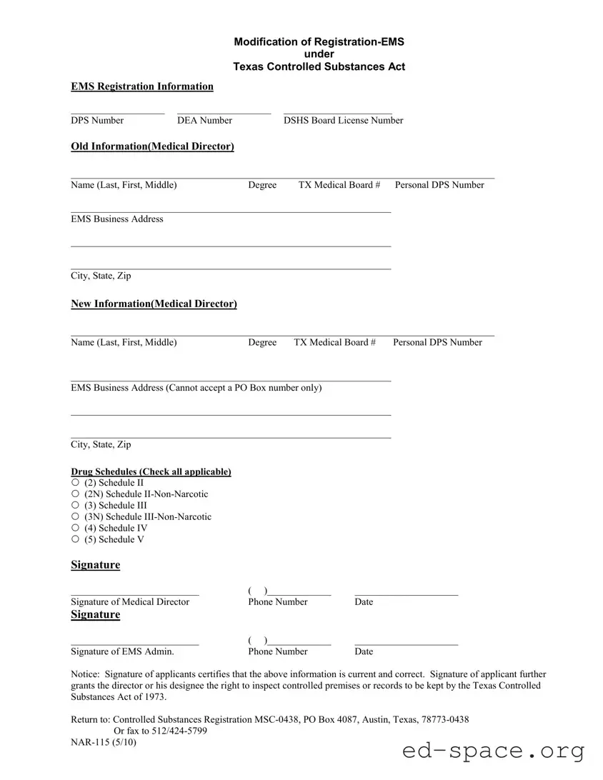 Blank Texas Nar 115 PDF Form
