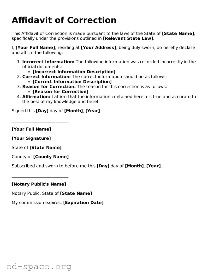 Fillable Affidavit of Correction Template