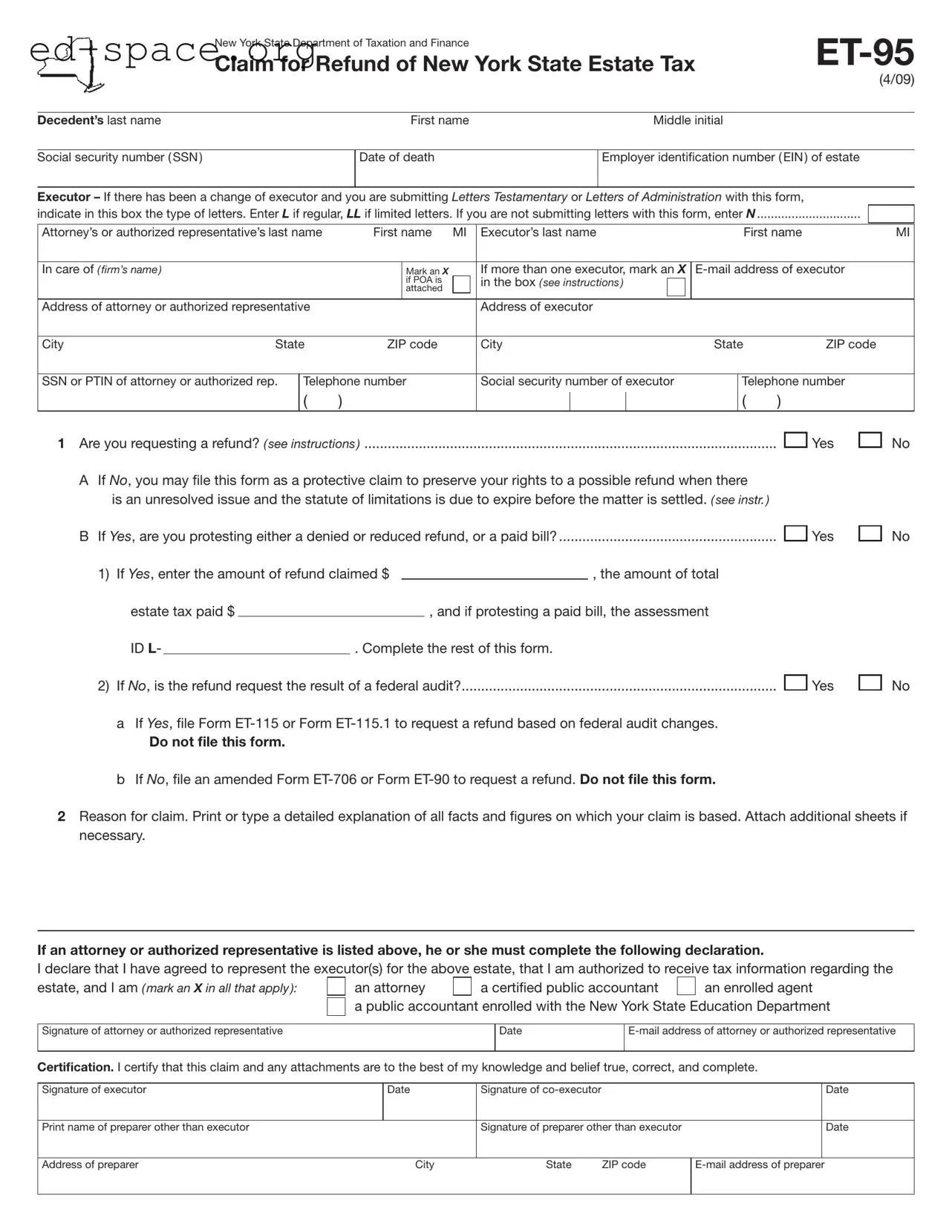 Blank New York Et 95 PDF Form