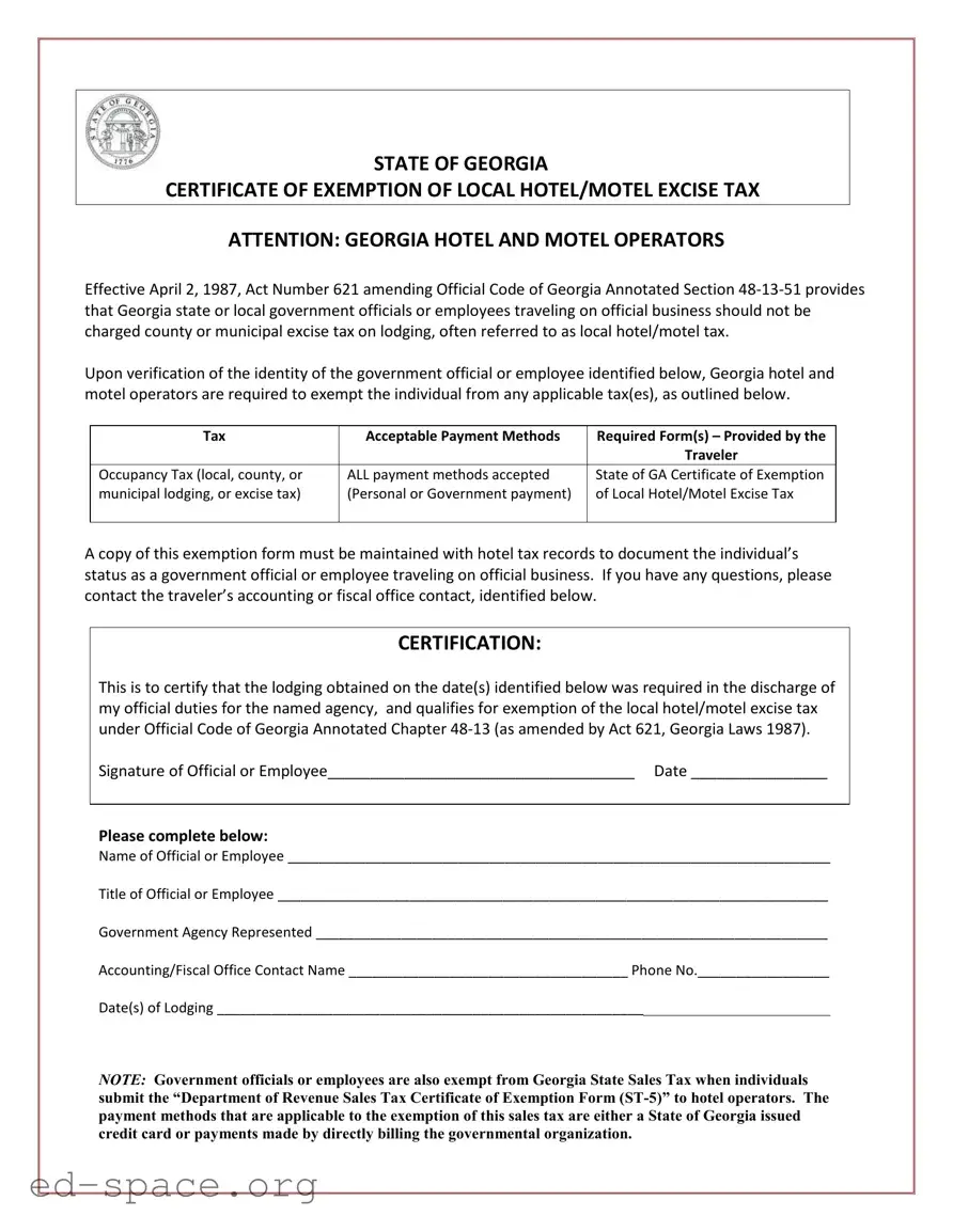 Blank Georgia Hotel Tax PDF Form