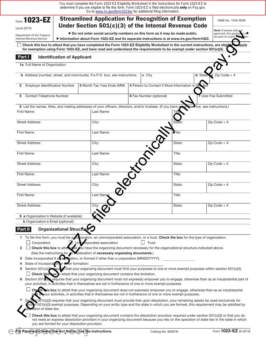 Blank IRS 1023-EZ PDF Form