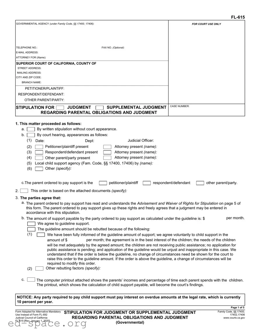 Blank California Fl 615 PDF Form