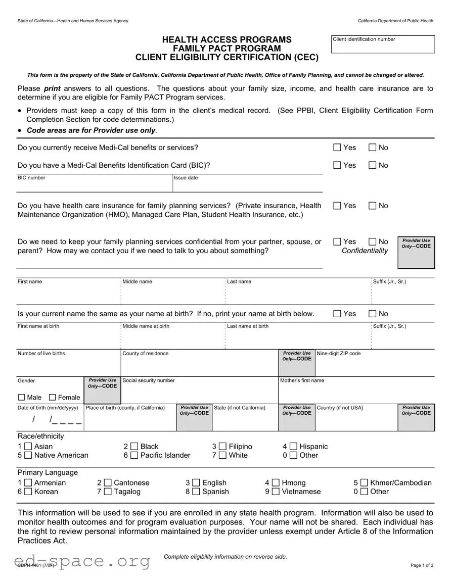 Blank California Cdph 4461 PDF Form