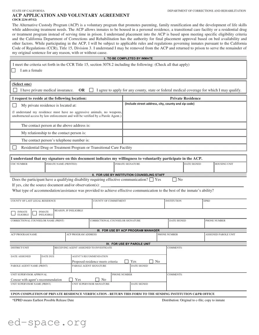 Blank California Alternative Custody PDF Form