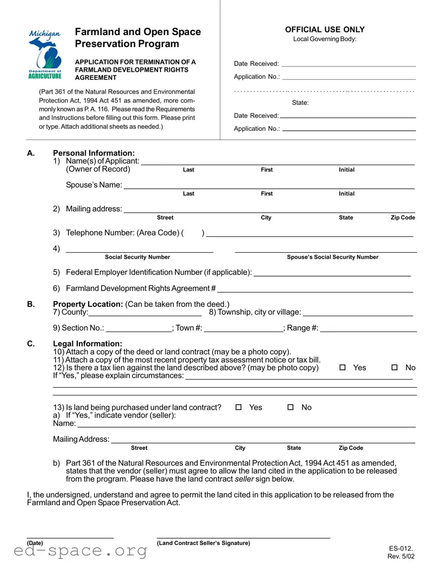 Blank Michigan Es 012 PDF Form