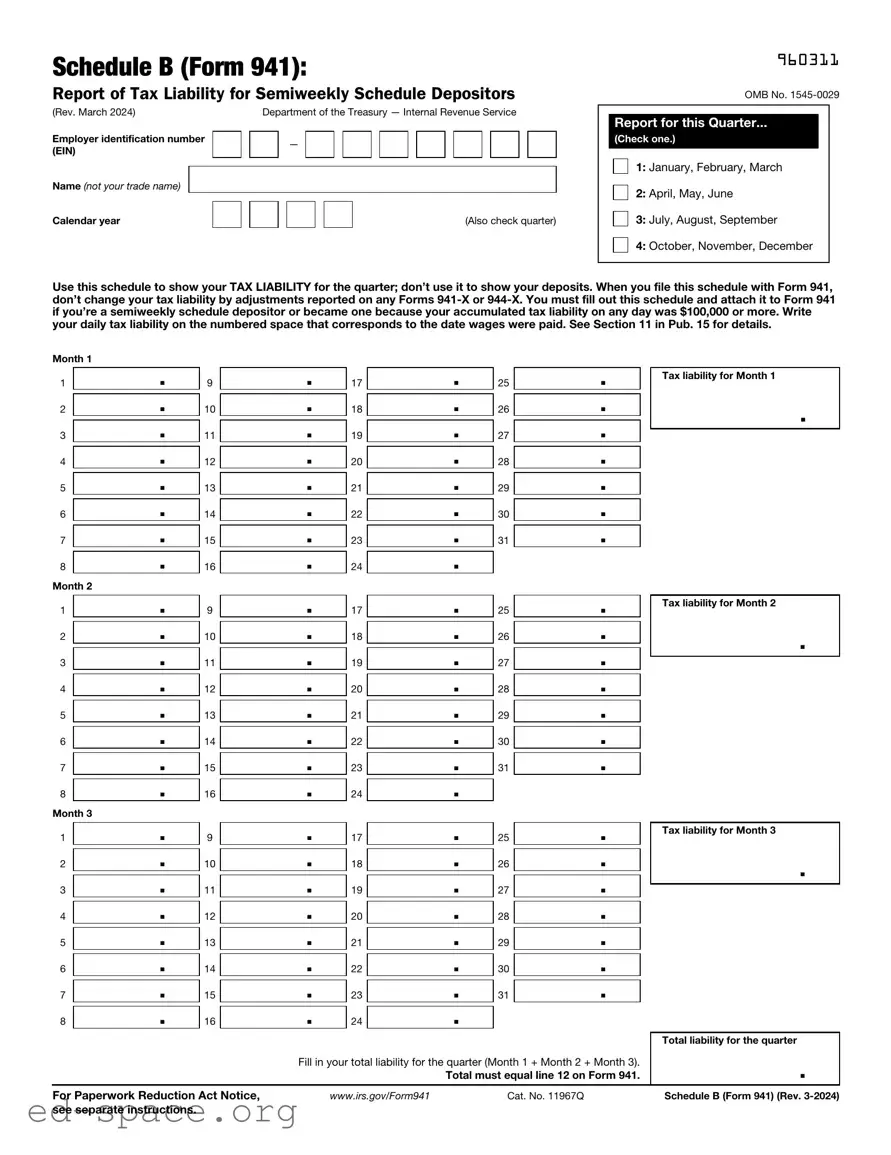 Blank IRS Schedule B 941 PDF Form