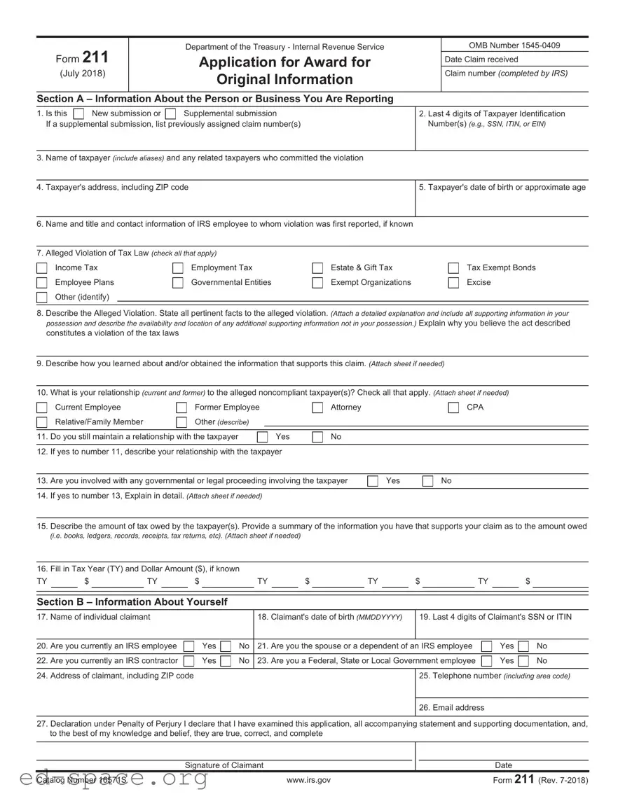 Blank IRS 211 PDF Form