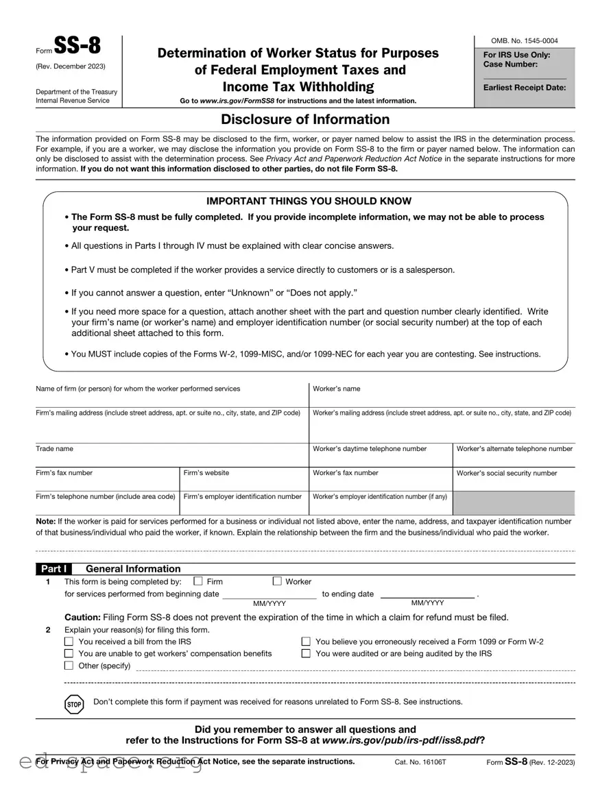 Blank IRS SS-8 PDF Form