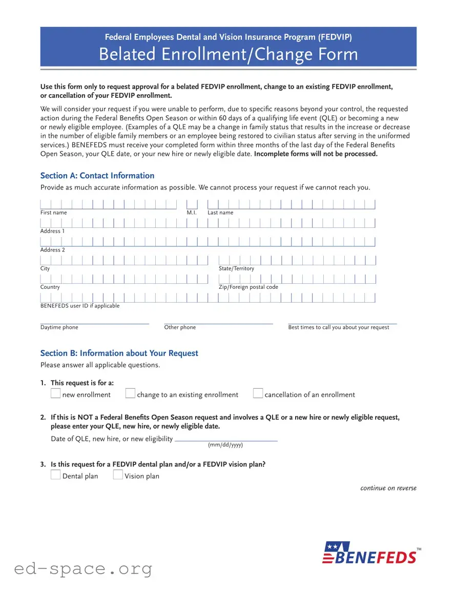 Blank Benefeds Belated Enrollment PDF Form