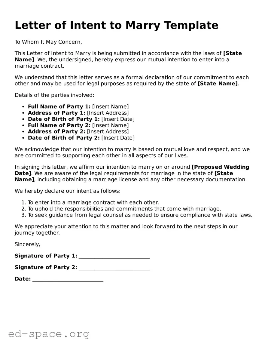 Fillable Letter of Intent to Marry Template