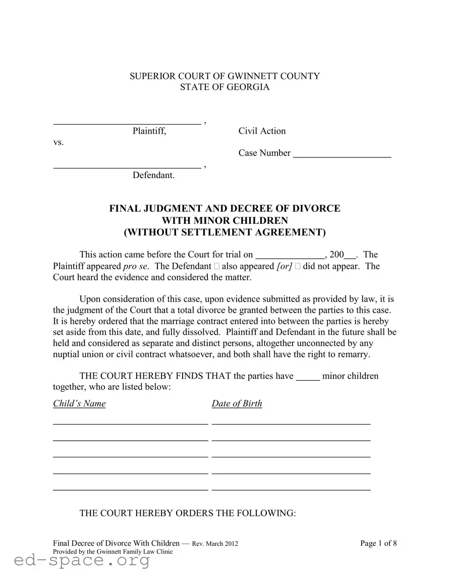 Blank Georgia Final Decree Divorce PDF Form