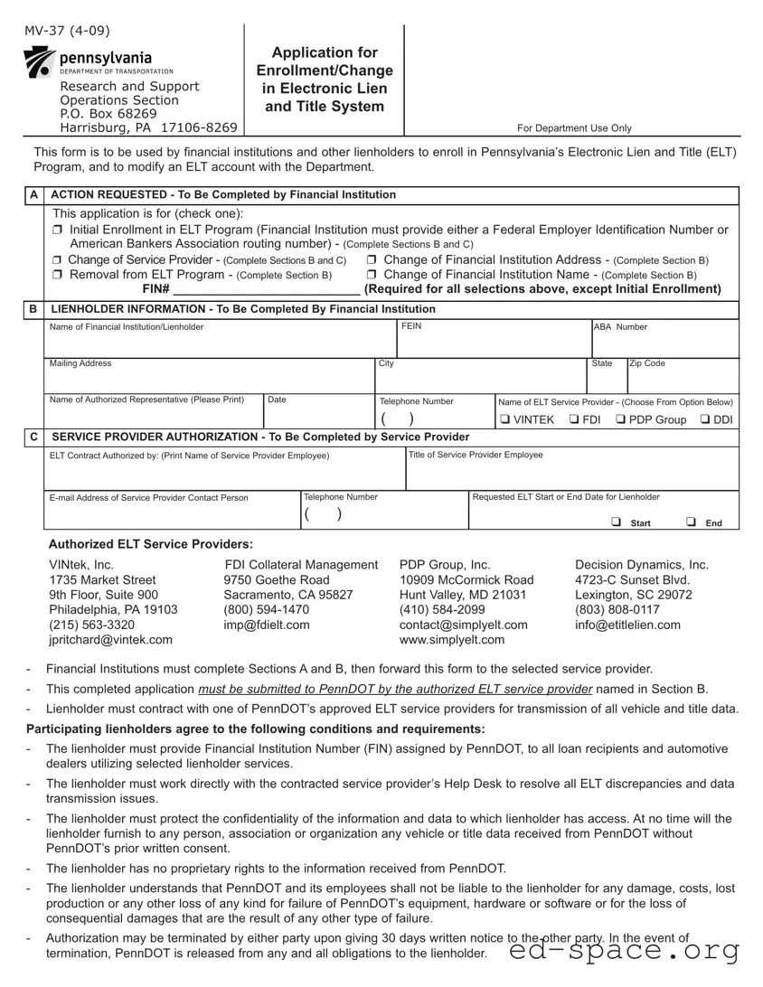 Blank Pennsylvania Mv 37 PDF Form