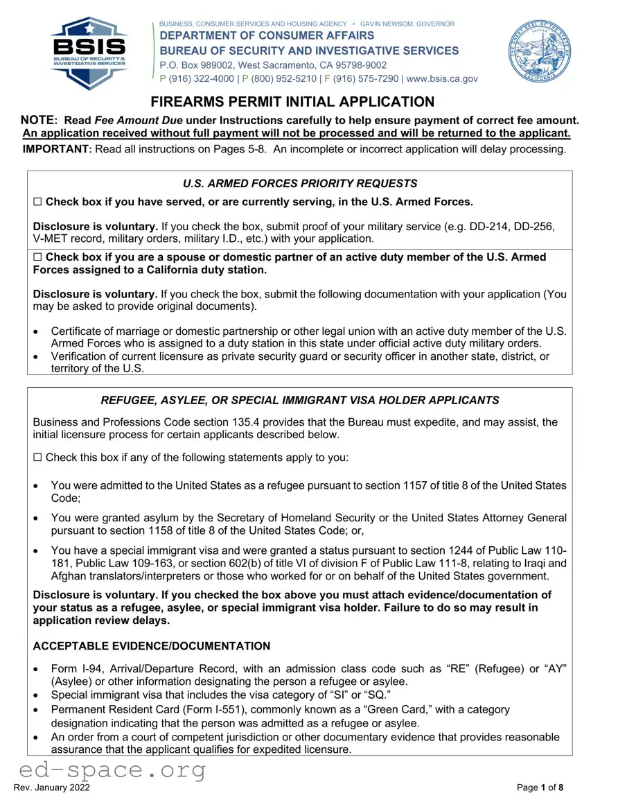 Blank California Gun Permit Application PDF Form
