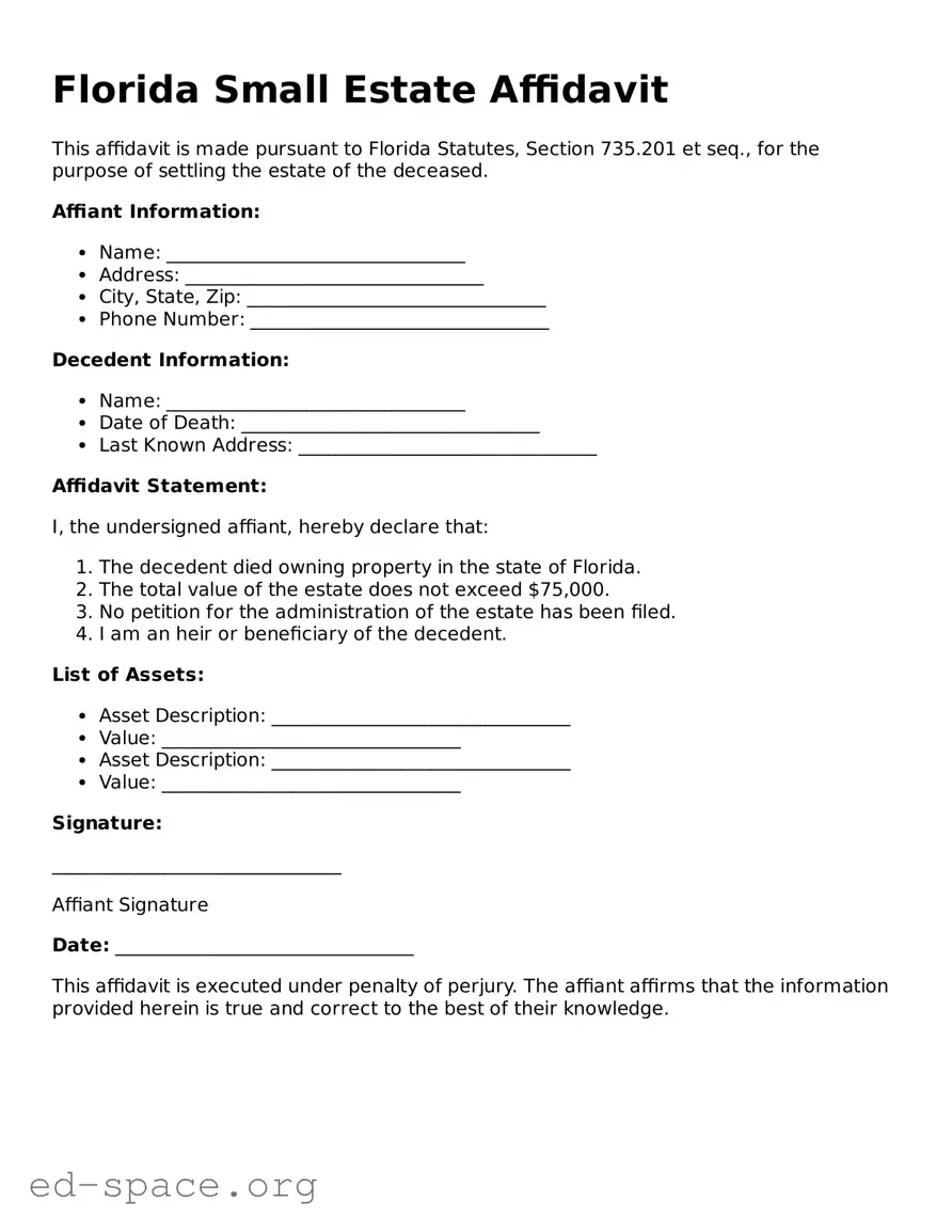Free  Small Estate Affidavit Form for Florida
