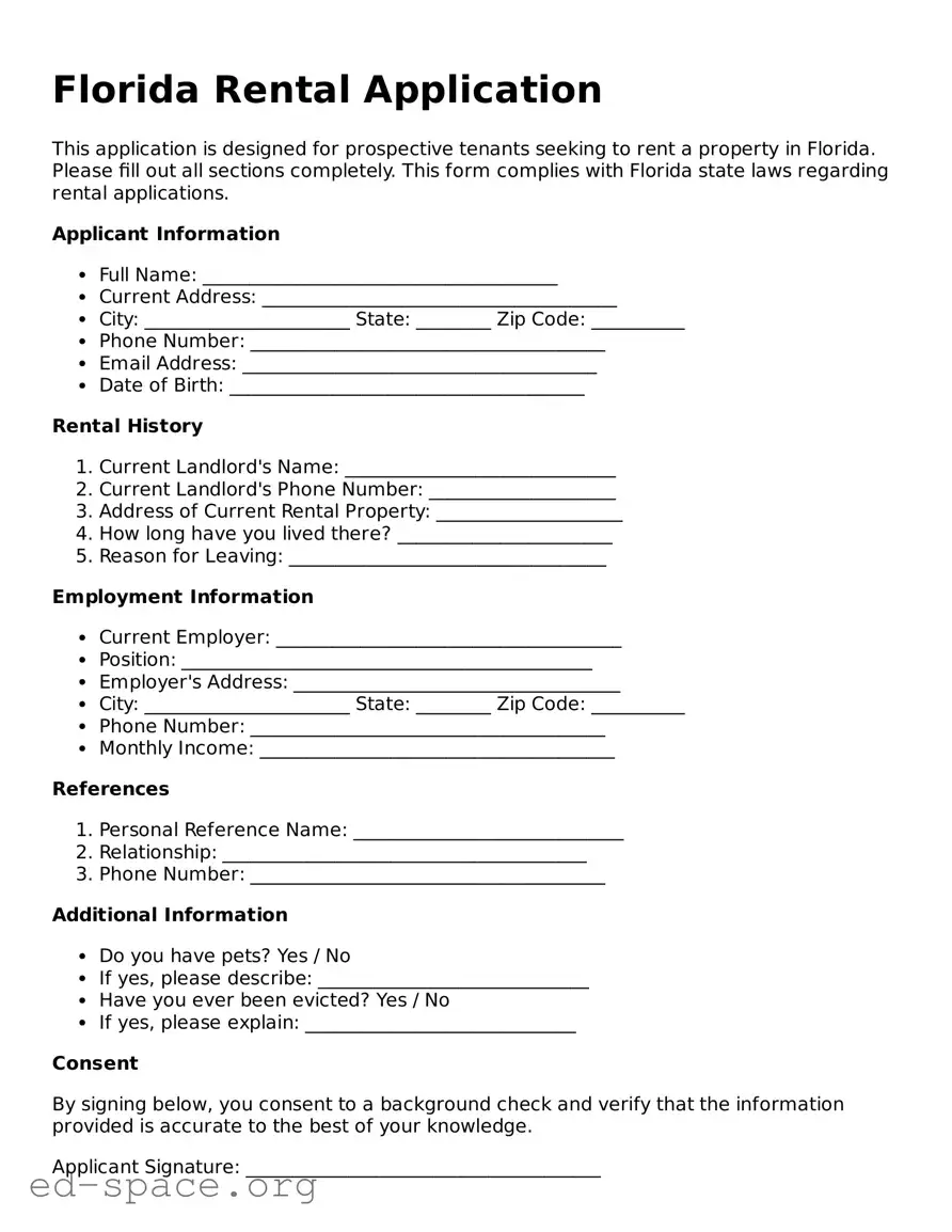 Free  Rental Application Form for Florida