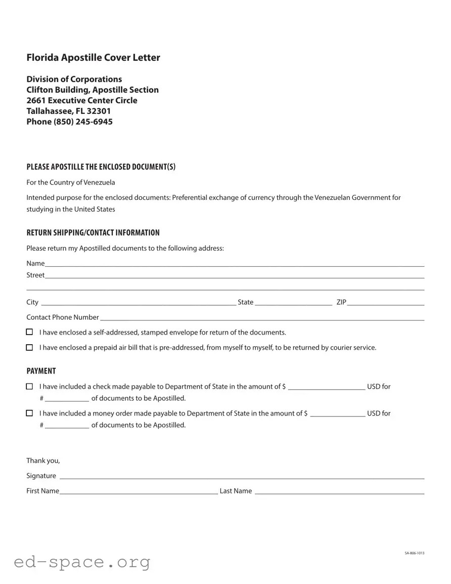 Blank Florida Apostille Cover Letter Sample PDF Form