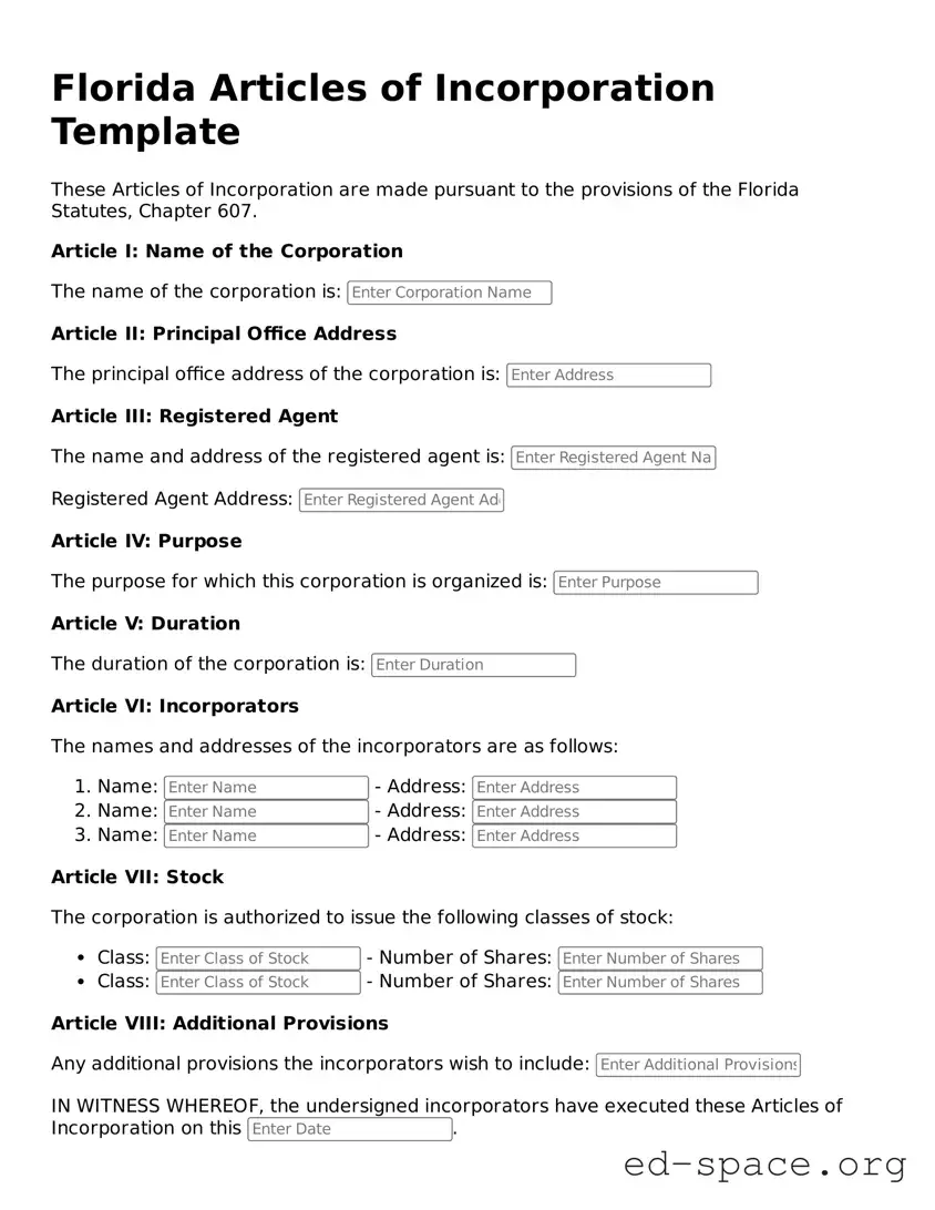Free  Articles of Incorporation Form for Florida
