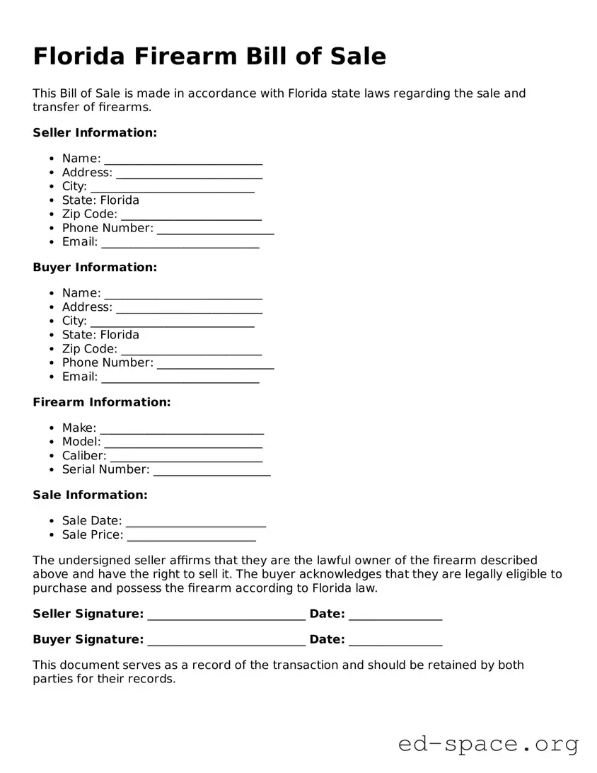 Free  Firearm Bill of Sale Form for Florida