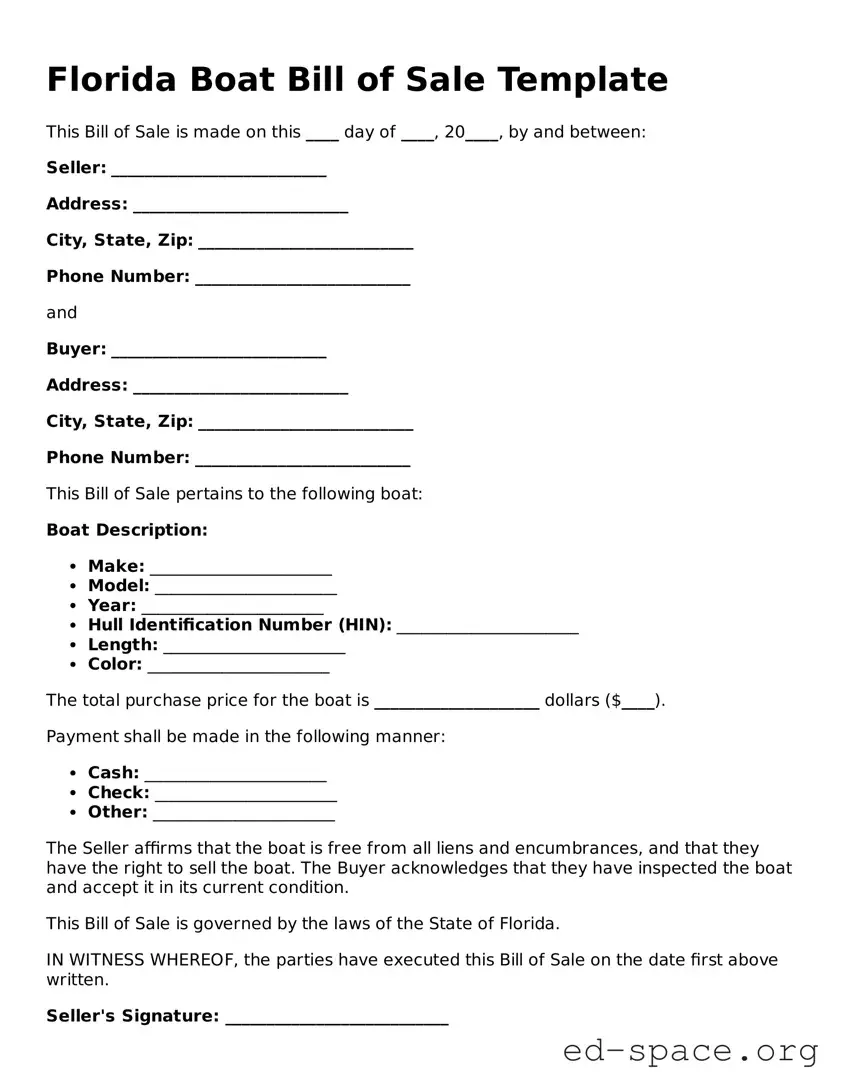 Free  Boat Bill of Sale Form for Florida