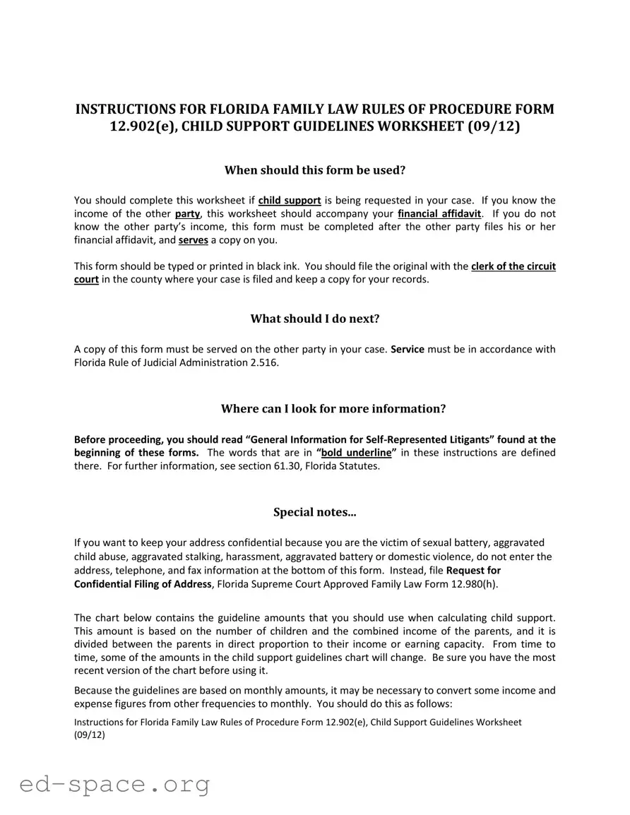 Blank Florida Child Support Calculator PDF Form