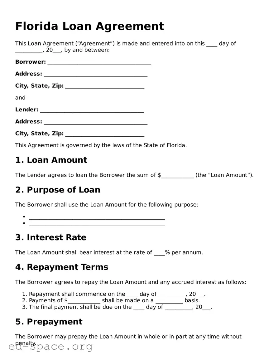 Free  Loan Agreement Form for Florida