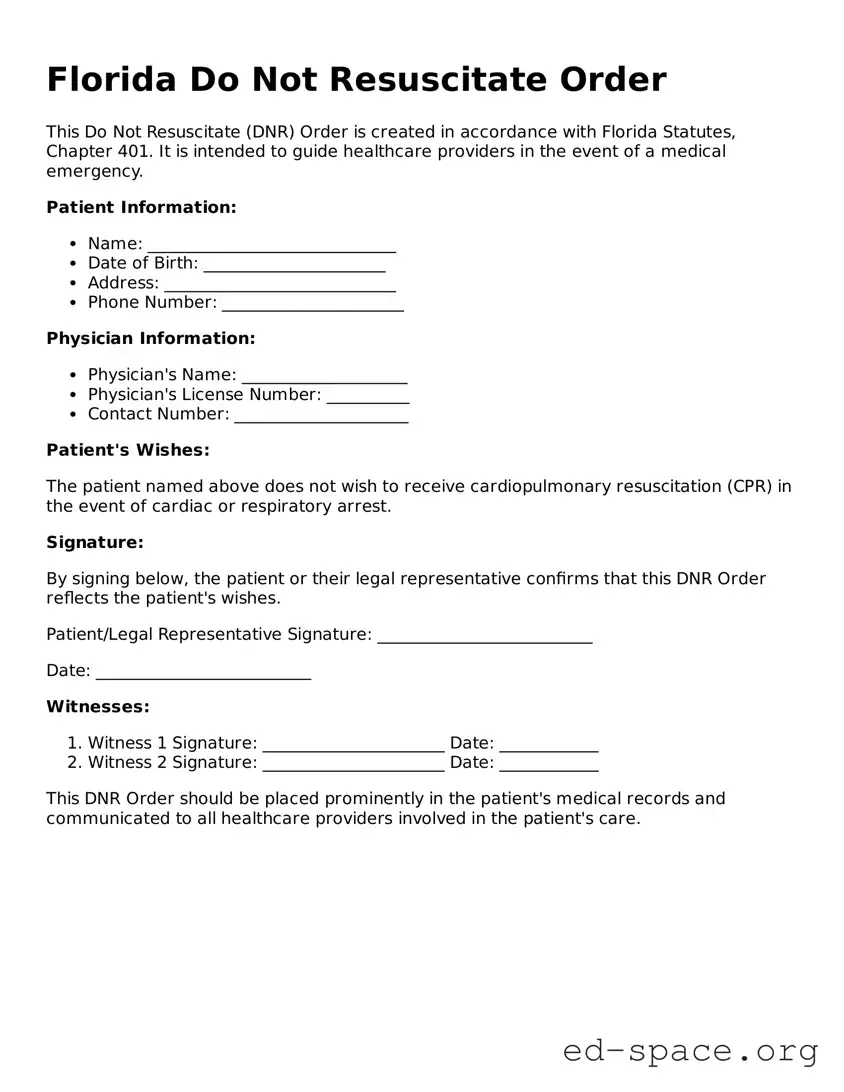 Free  Do Not Resuscitate Order Form for Florida