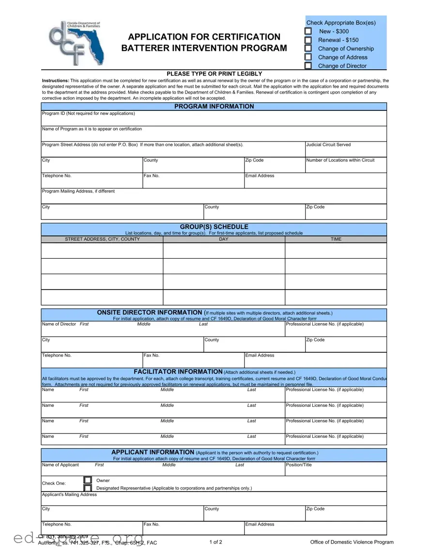 Blank Florida Cf 831 PDF Form