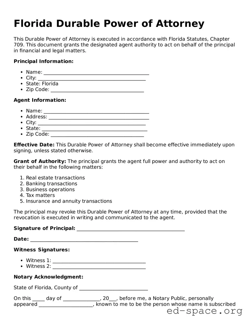 Free  Durable Power of Attorney Form for Florida