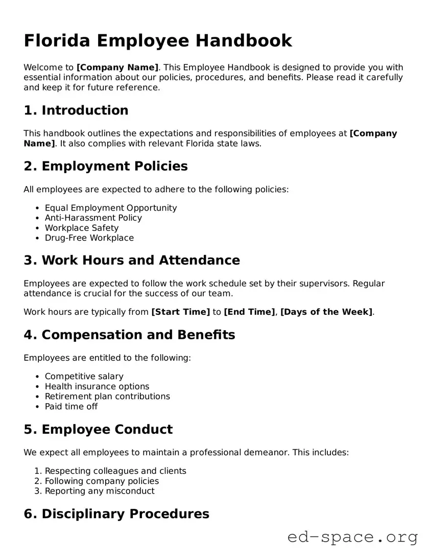 Free  Employee Handbook Form for Florida