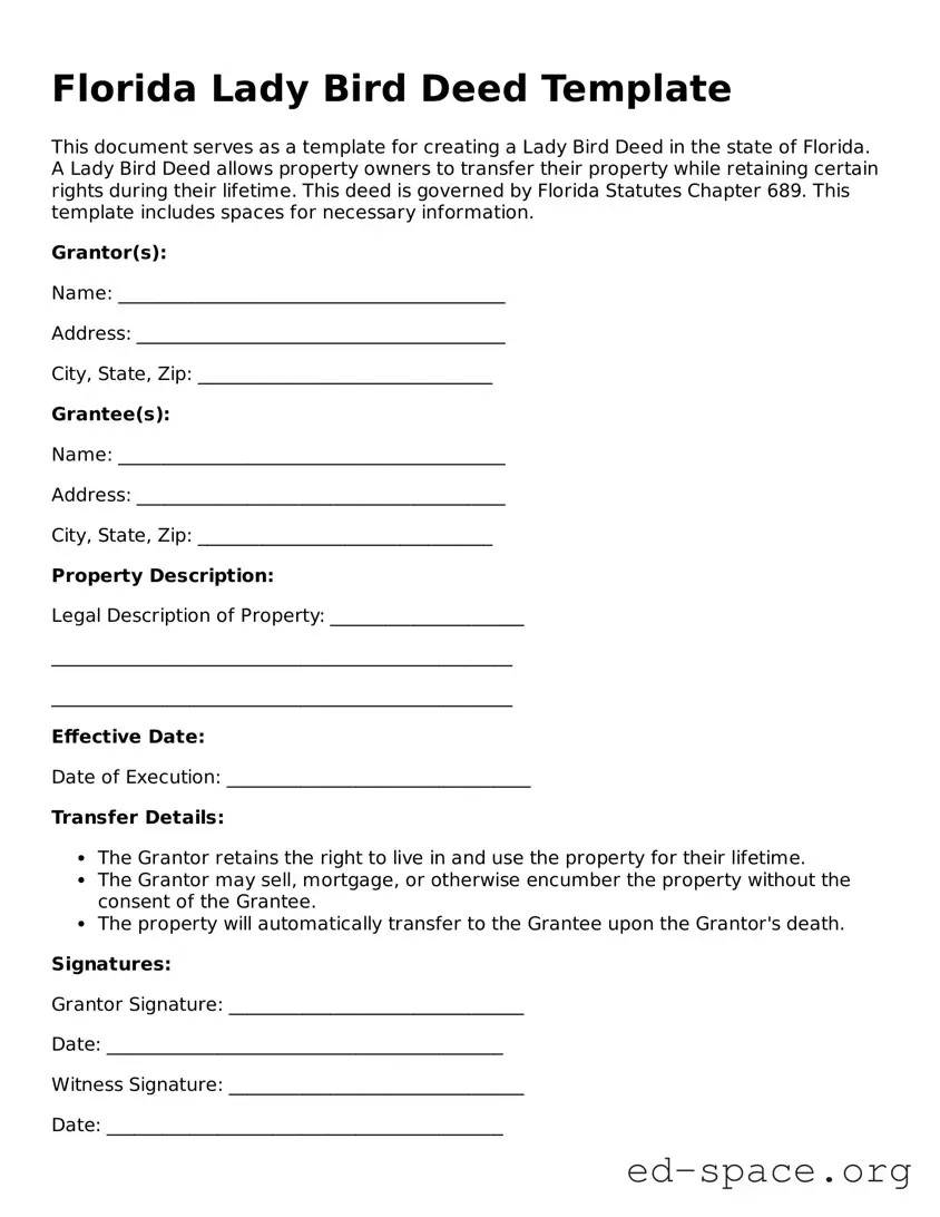 Free  Lady Bird Deed Form for Florida