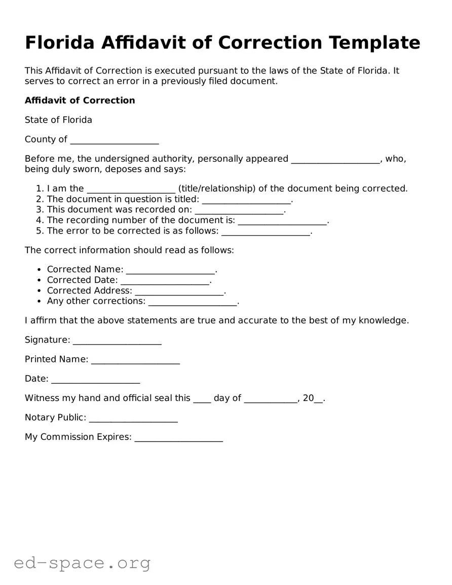Free  Affidavit of Correction Form for Florida