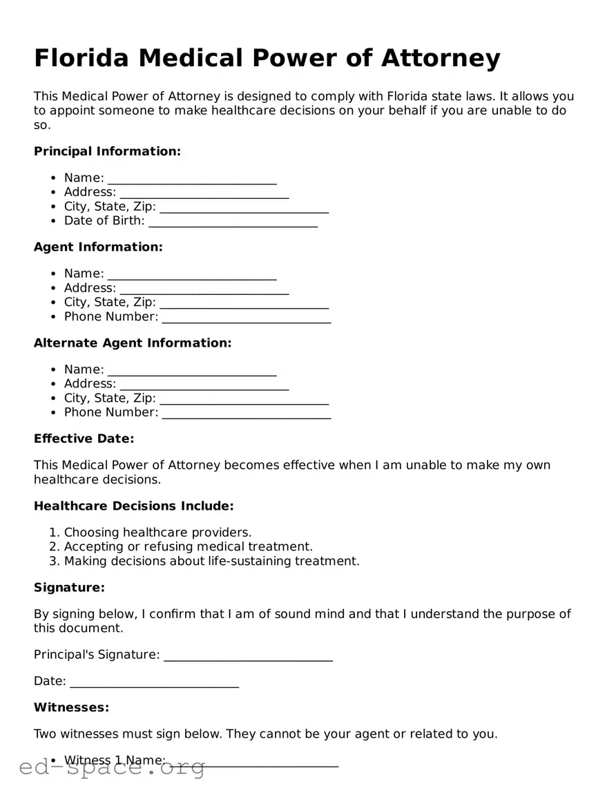 Free  Medical Power of Attorney Form for Florida