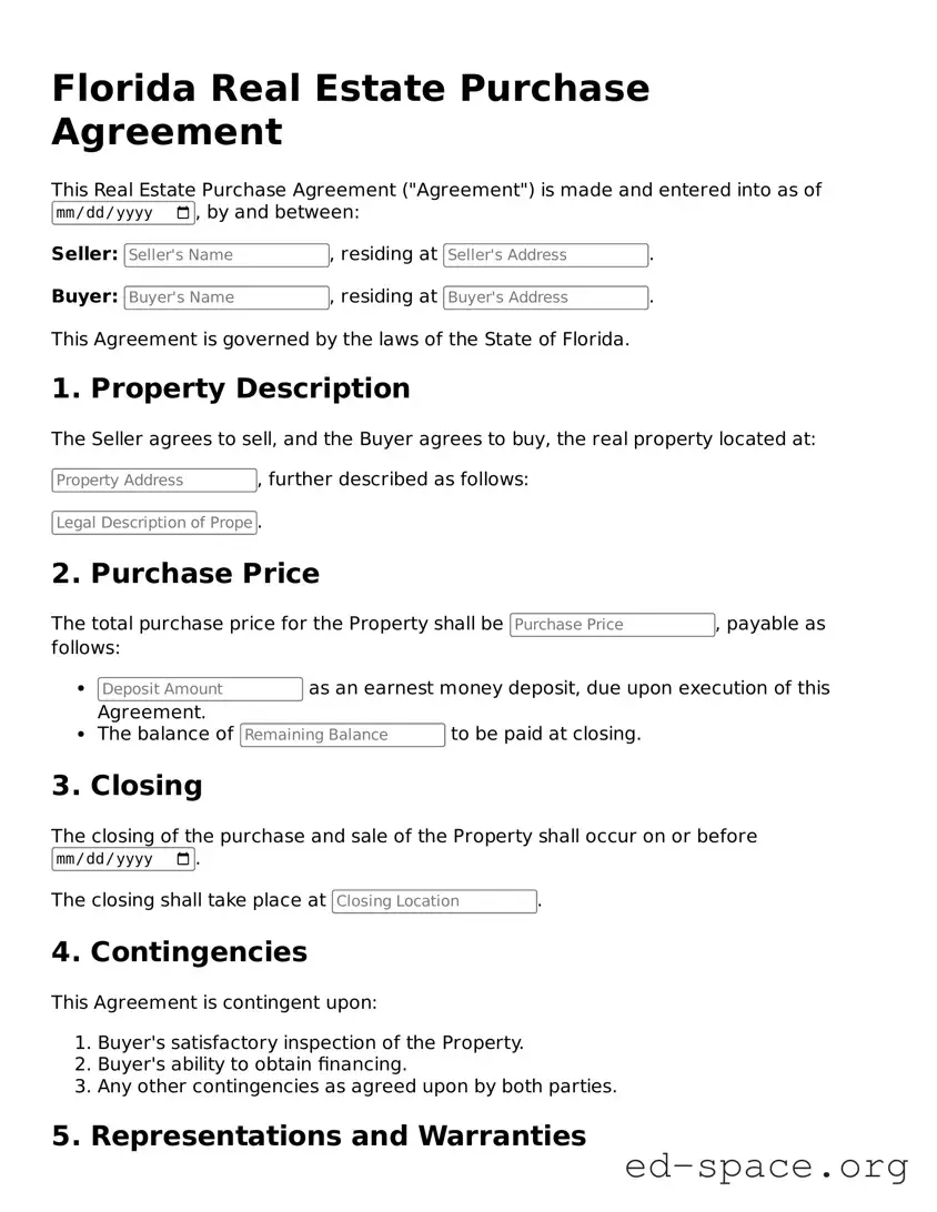 Free  Real Estate Purchase Agreement Form for Florida