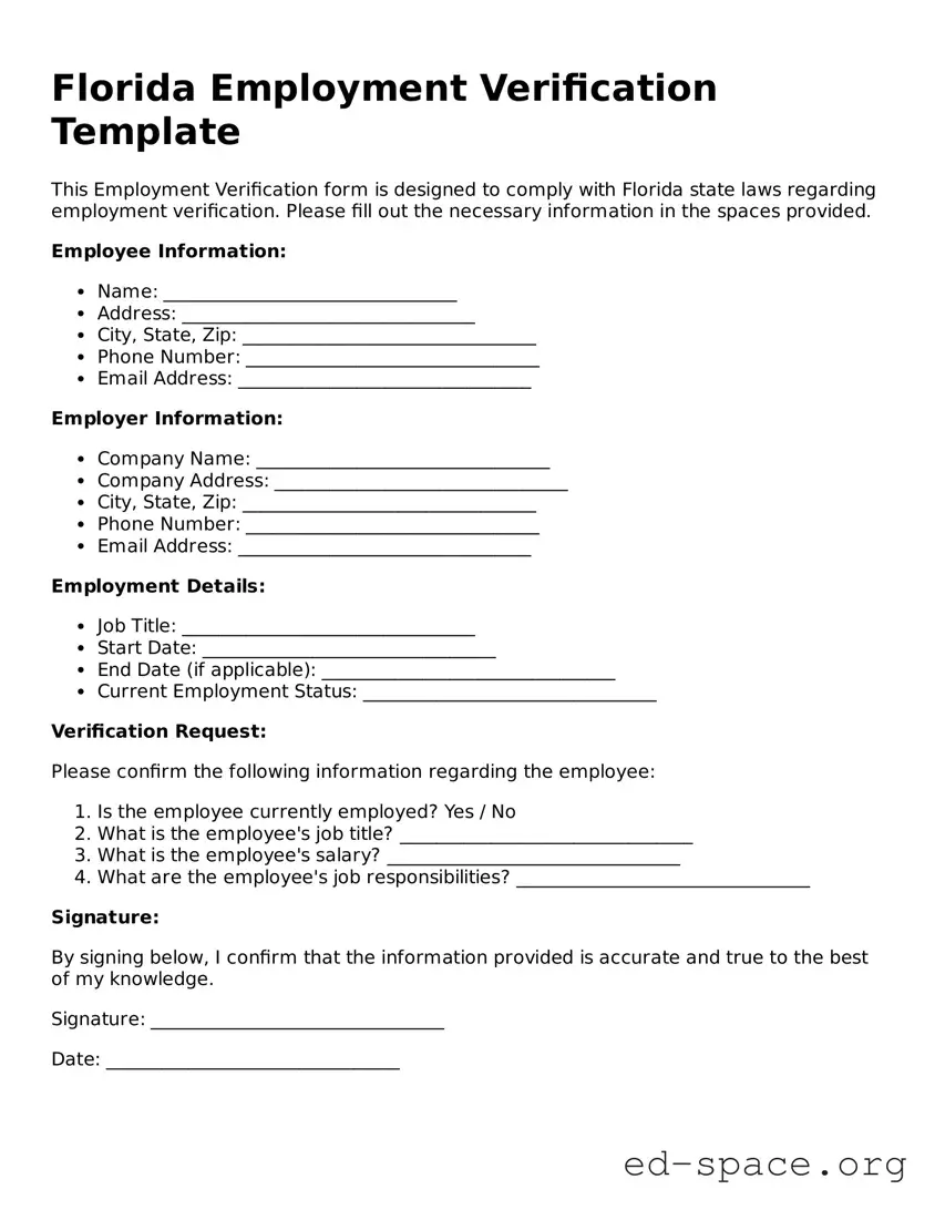 Free  Employment Verification Form for Florida