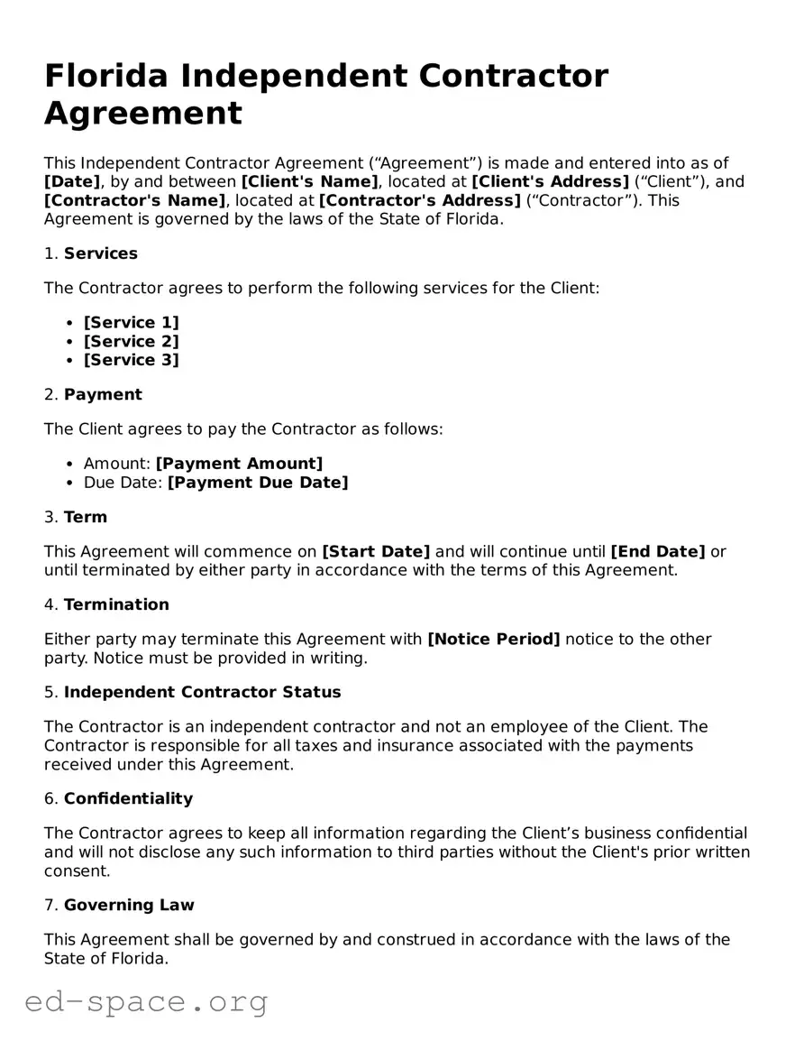 Free  Independent Contractor Agreement Form for Florida