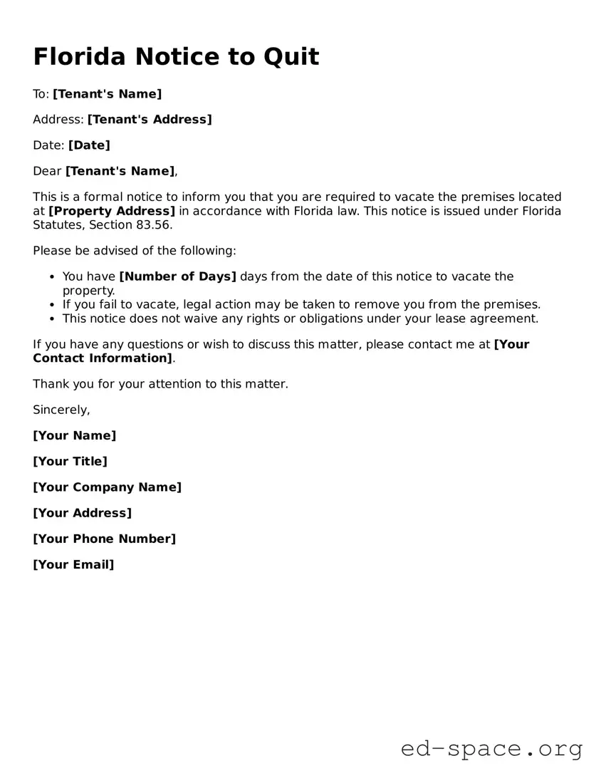 Free  Notice to Quit Form for Florida