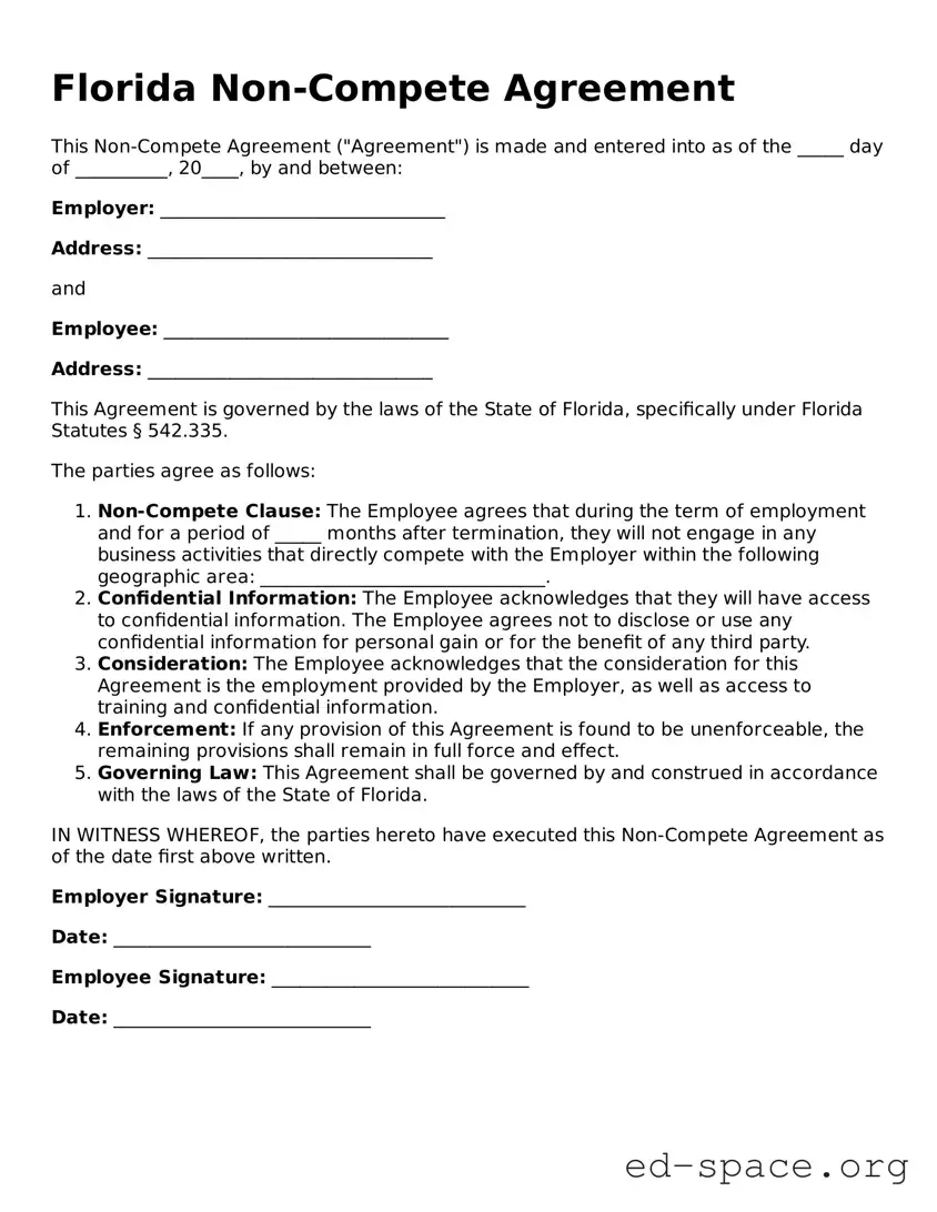 Free  Non-compete Agreement Form for Florida