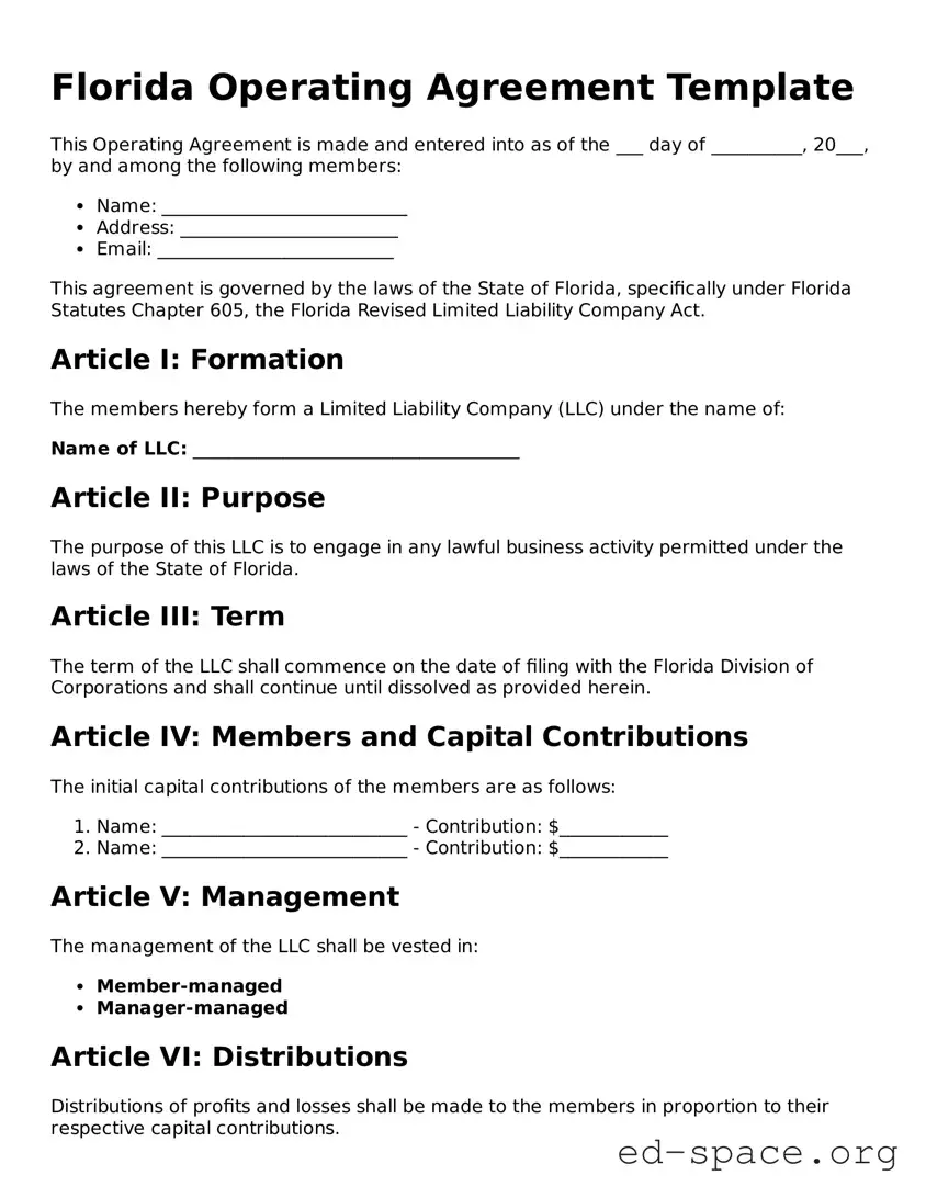 Free  Operating Agreement Form for Florida