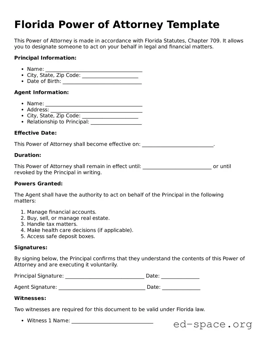 Free  Power of Attorney Form for Florida