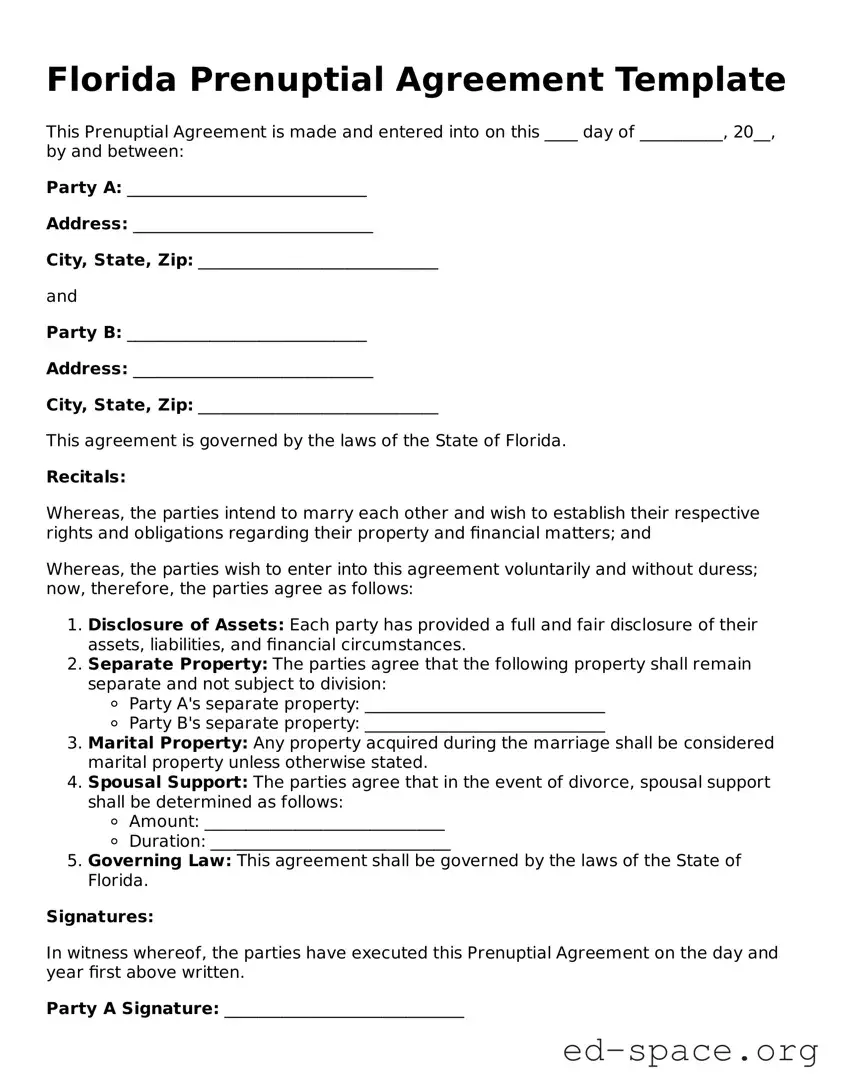 Free  Prenuptial Agreement Form for Florida