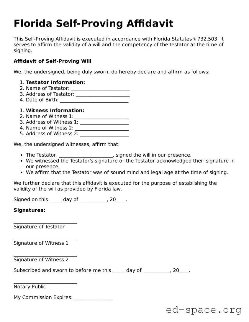 Free  Self-Proving Affidavit Form for Florida