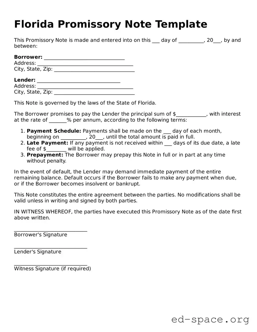 Free  Promissory Note Form for Florida