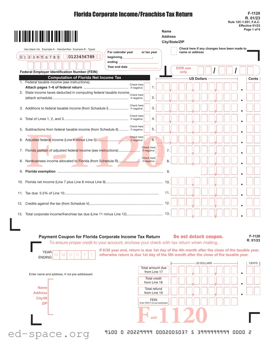 Blank Florida F 1120 PDF Form