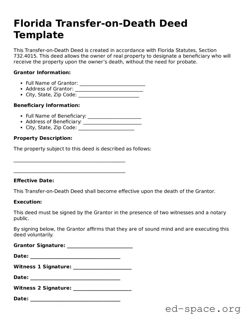 Free  Transfer-on-Death Deed Form for Florida