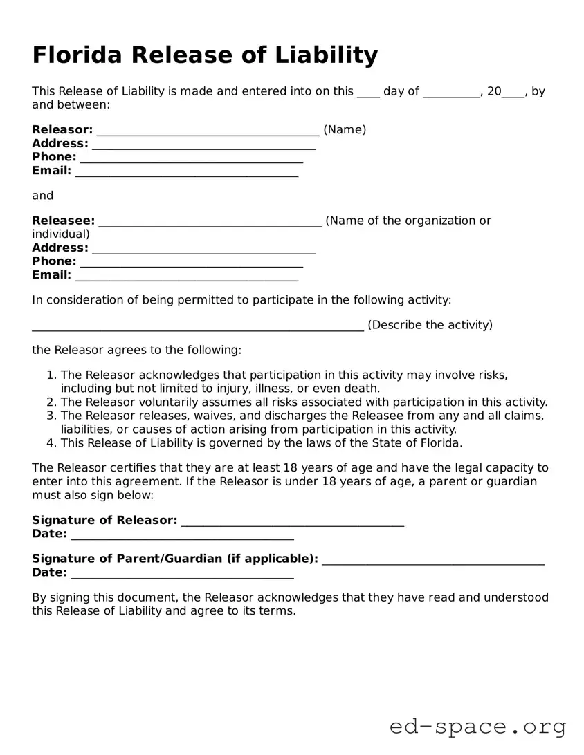 Free  Release of Liability Form for Florida