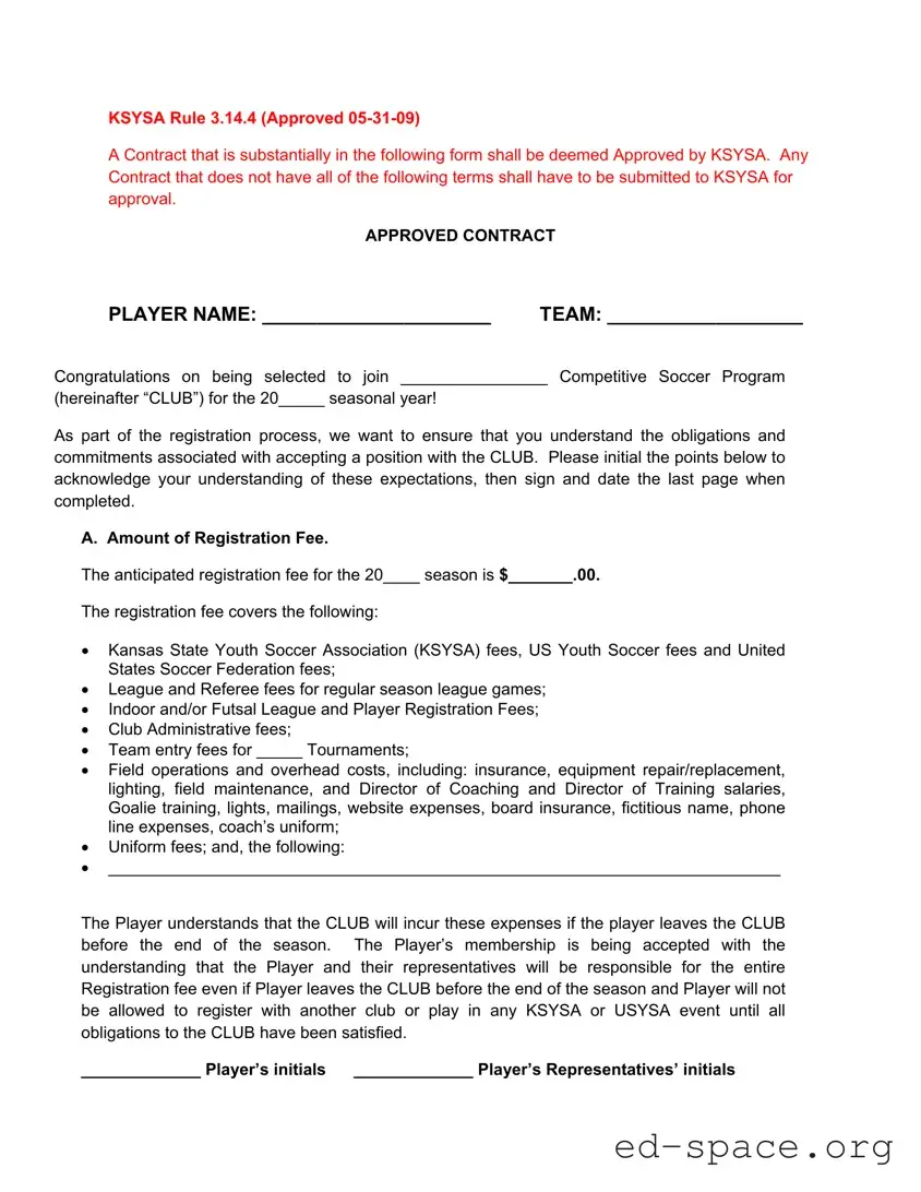 Blank Soccer Player Contract PDF Form