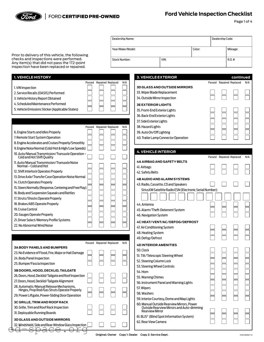 Blank Ford Service Checklist PDF Form